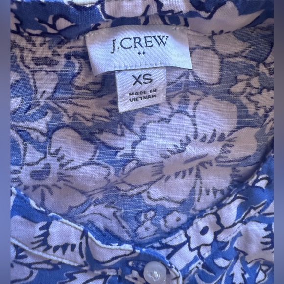 J Crew Linen-cotton blend ruffle top with puff sleeves  White/ Floral Summer XS - Picture 11 of 16